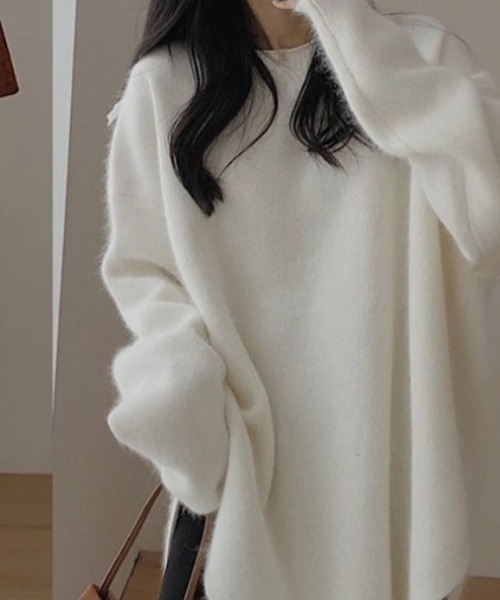 deux amour ニット セーター ドロップショルダークル−ネックニット