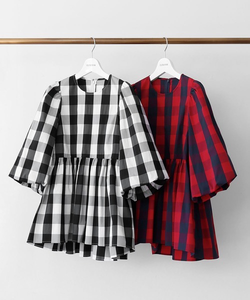 エルフランク ELFRANK 2WAYブロックチェックオフショルダーブラウス【洗える】 （レッドチェック） エルフランク ELFRANK 2WAYブロックチェックオフショルダー