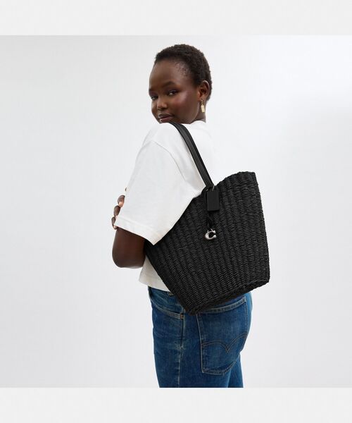 COACH ストローバッグ かごバッグ COACH - COACH カゴバッグ ストローバッグ コーチ ラージトート