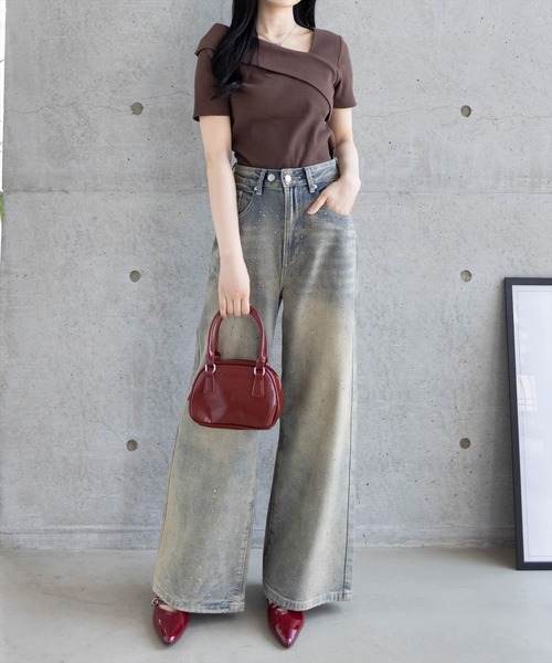clear≪再入荷≫ラインストーンワイドデニムパンツ[CL8320