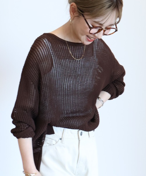 AMERICAN HOLIC ニット セーター 透かし編みメッシュニットプル