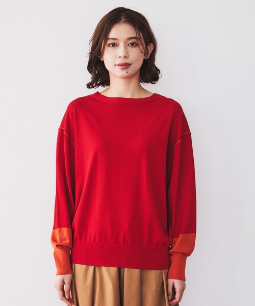 【袖口カラーがアクセントに！】クルーネック ハイゲージニット UNTITLED｜【袖口カラーがアクセントに!】クルーネック