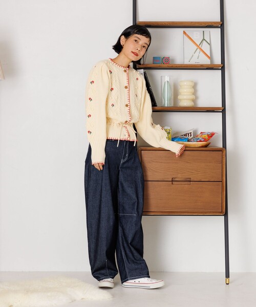 FREAK'S STORE ニット セーター 花刺繍ニットカーディガン