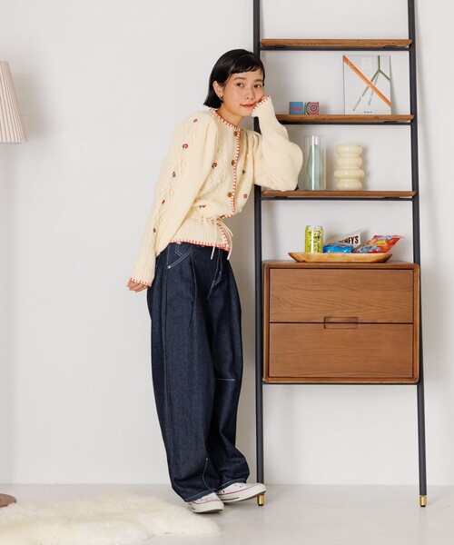 FREAK'S STORE ニット セーター 花刺繍ニットカーディガン