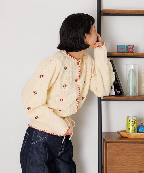【美品】 ダックス　アンサンブル　ニット　カーディガン　セーター　花柄×千鳥柄 韓国 ニットカーディガン ツイード オルチャン 千鳥柄 きれいめ