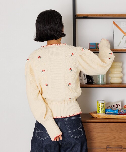 FREAK'S STORE ニット セーター 花刺繍ニットカーディガン