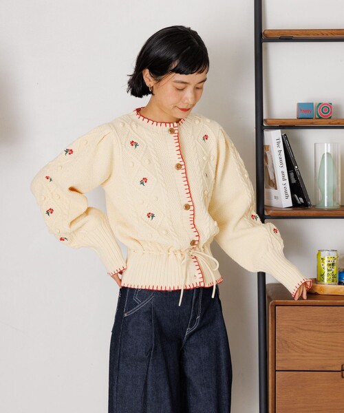 FREAK'S STORE ニット セーター 花刺繍ニットカーディガン