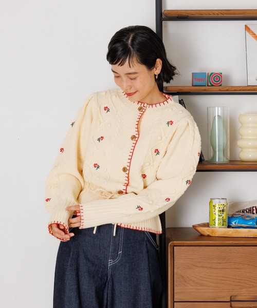 FREAK'S STORE ニット セーター 花刺繍ニットカーディガン