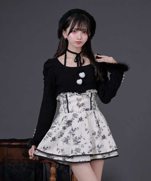 Pal elfy ニット セーター ファー付きリボン袖コンシャスニット