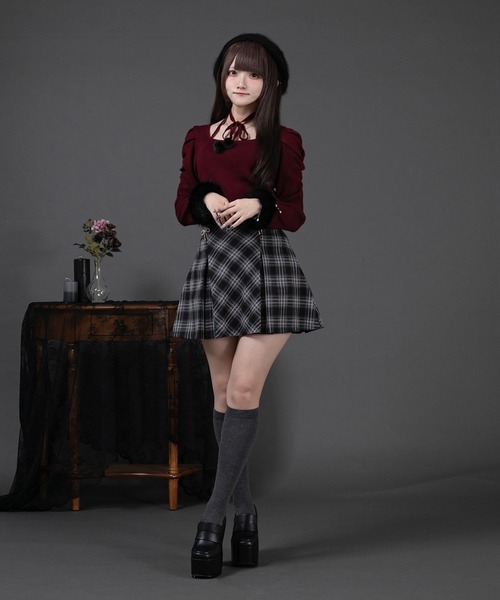 Pal elfy ニット セーター ファー付きリボン袖コンシャスニット