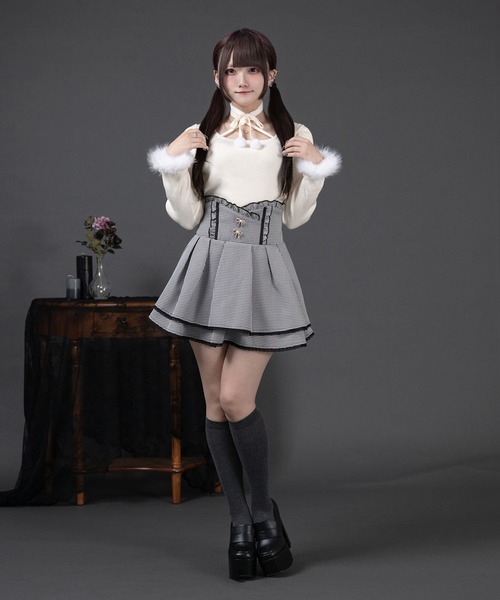 Pal elfy ニット セーター ファー付きリボン袖コンシャスニット