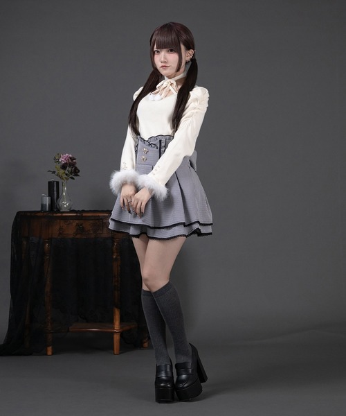 Pal elfy ニット セーター ファー付きリボン袖コンシャスニット