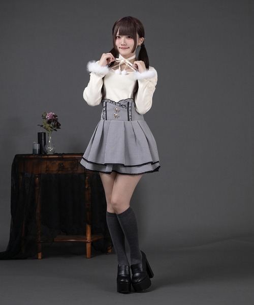 Pal elfy ニット セーター ファー付きリボン袖コンシャスニット