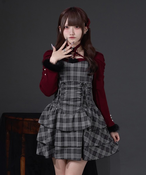 Pal elfy ニット セーター ファー付きリボン袖コンシャスニット