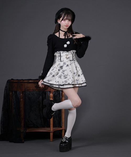 Pal elfy ニット セーター ファー付きリボン袖コンシャスニット