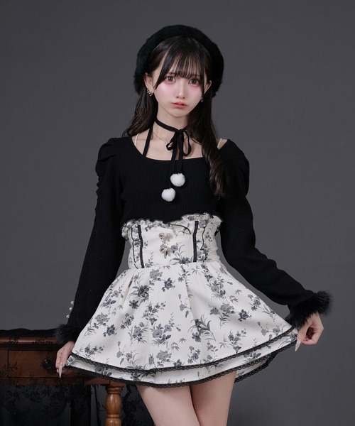 Pal elfy ニット セーター ファー付きリボン袖コンシャスニット
