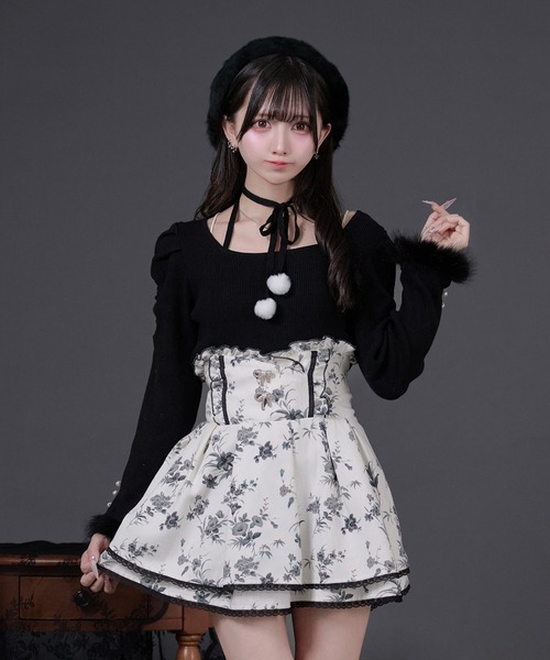 Pal elfy ニット セーター ファー付きリボン袖コンシャスニット