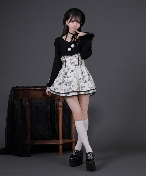 Pal elfy ニット セーター ファー付きリボン袖コンシャスニット