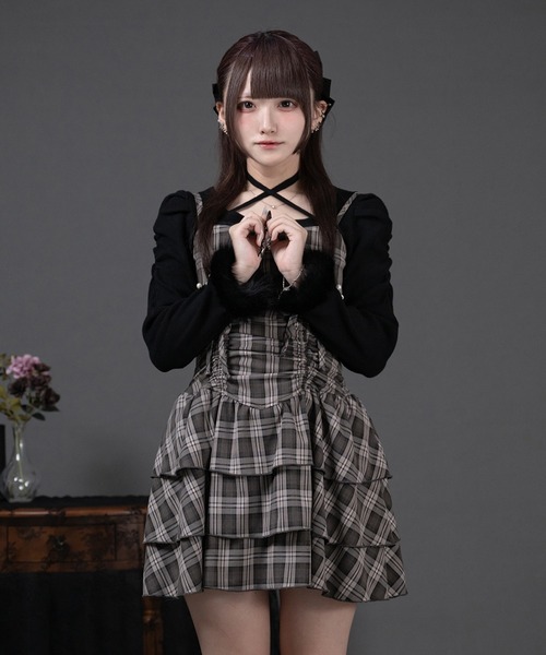 Pal elfy ニット セーター ファー付きリボン袖コンシャスニット