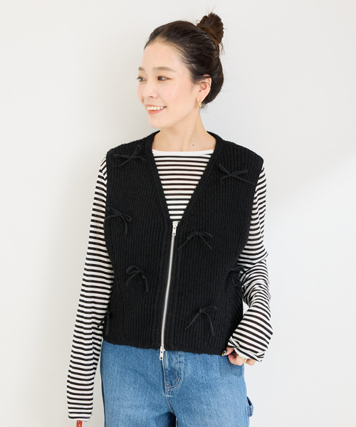 B.C STOCK（ベーセーストック） ベスト ジレ リボンモチーフ付きベスト