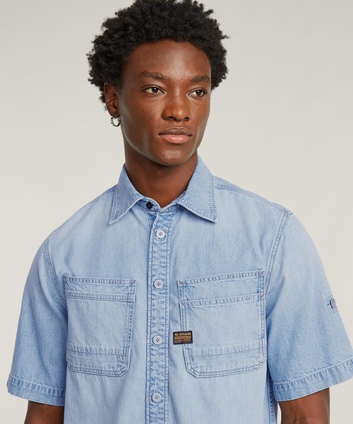 G-STAR RAW シャツ SLANTED DOUBLE POCKET REGULAR SHIRT/ダブル