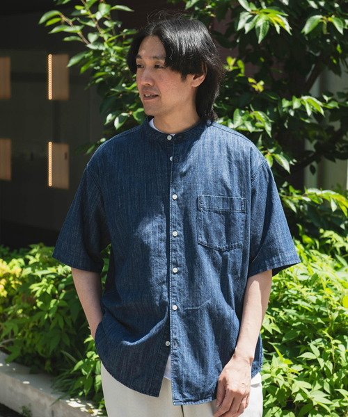 リネンショートスリーブシャツ URBAN RESEARCH DOORS シャツ リネン混 デニムバンドショート