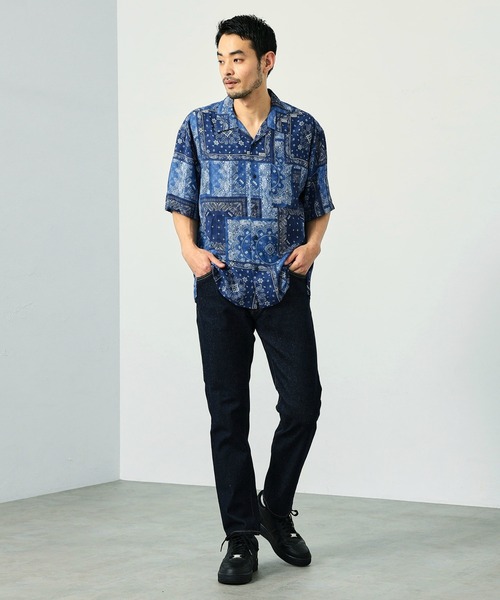 【直営店限定】半袖カラーシャツ EDWIN シャツ エドウィン バンダナ オープンカラーシャツ 半袖