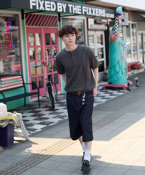 kutir ジーンズ STUDDED RIGID DENIM BAGGY SHORTS／スタッズ