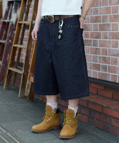 kutir ジーンズ STUDDED RIGID DENIM BAGGY SHORTS／スタッズ