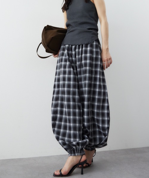 HANNE ワイドパンツ パンツ バルーンチェックパンツ レディース