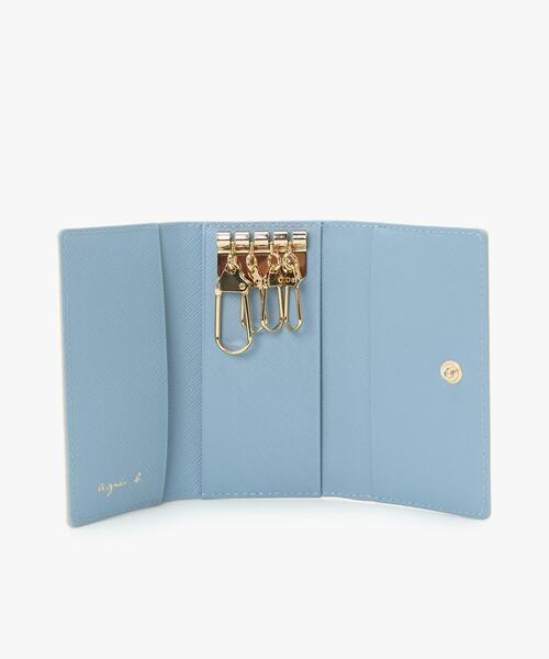 新品未使用 アニエスベー キーケース オフ ホワイト×ブルー レザー アニエスベー agnes b. キーケース （ネイビー） -waja bazar