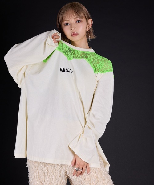 tシャツ 「最上もが」レースドッキングオーバーサイズロンT レディース