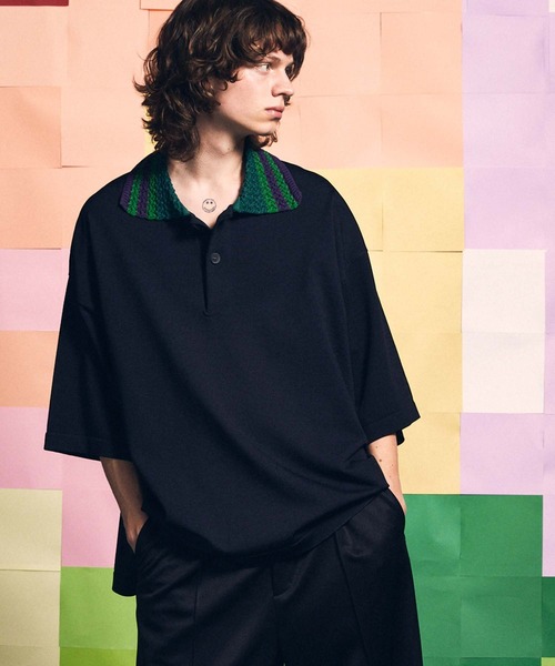 MAISON SPECIAL ブラックポロシャツ サイズ1 MAISON SPECIAL 「MAISON SPECIAL」 7分袖ポロシャツ 1 ブラック