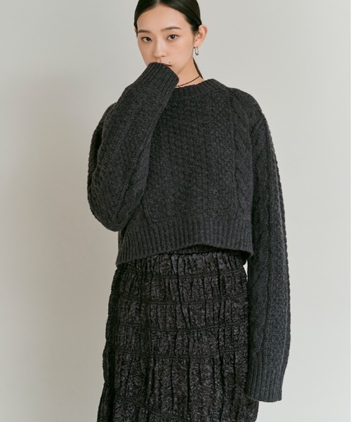W：Huku ニット セーター ウール ショート ケーブル ニット / Wool