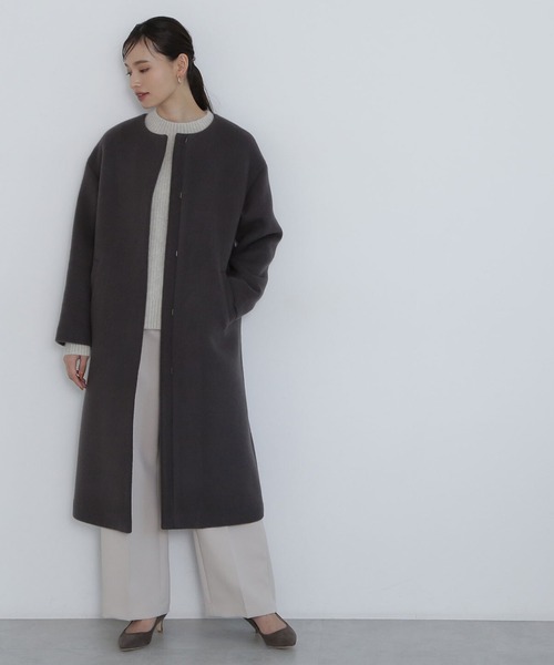 NATURAL BEAUTY BASIC ウールブレンドノーカラーコート 楽天市場】【SALE／30%OFF】ノーカラーダブルクロスコート NATURAL