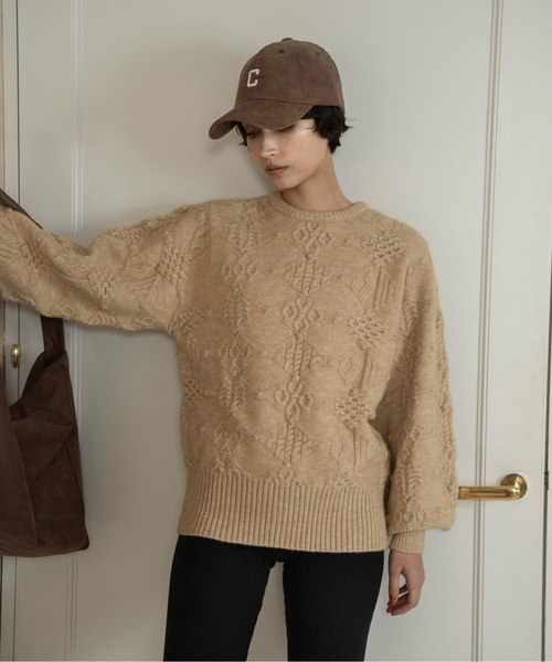 lawgy（ラウジー） ニット セーター pattern rhombus volume sleeve