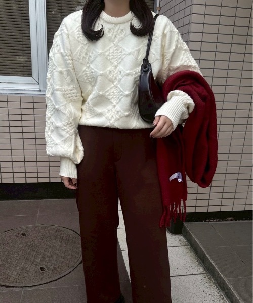 lawgy ニット sleeve removal knit lawgy（ラウジー） ニット セーター pattern rhombus volume sleeve