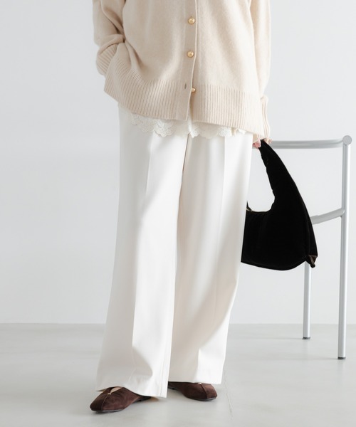 パンツ elena Elura（エルーラ） パンツ サマ見えあったかワイドパンツ「低身長