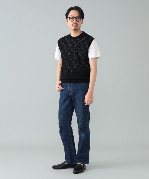 ベスト ジレ 「別注」BAFY / リネンコットン ジャカード クルーネック ニットベスト メンズ