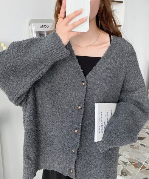 「moment+」 ニットカーディガン L モカ レディース_画像5