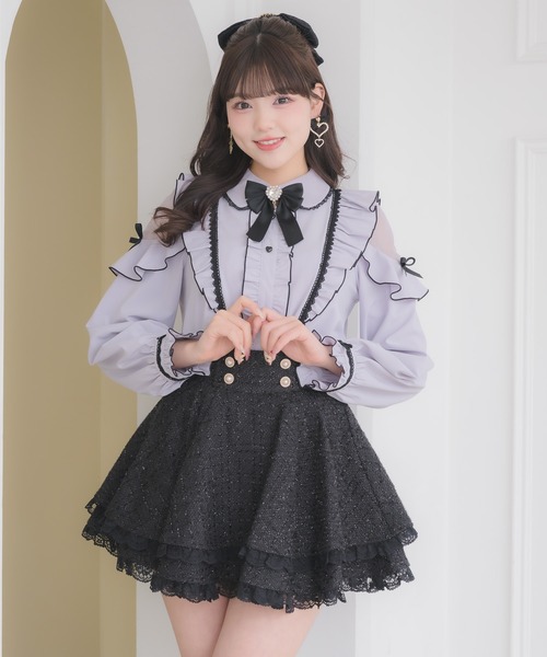 ROJITA（ロジータ） ブラウス シャツ 配色レースラッフルブラウス