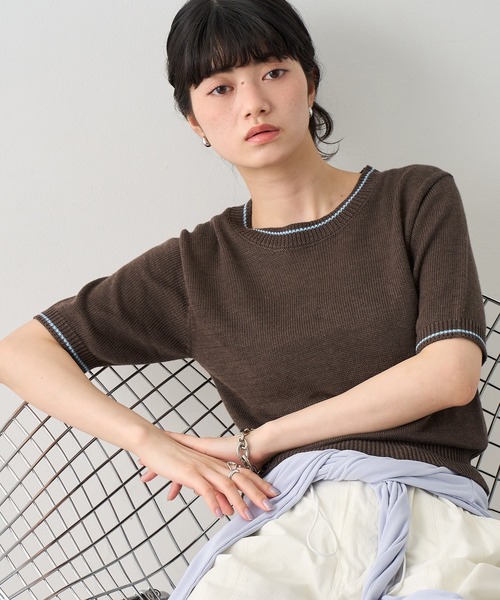 M.M.M　新品未使用LUCKY LOOPS クルーネックサマーニットS NOGLE サマーニット ニット セーター 「NOGLE/ノグル」配色ライン