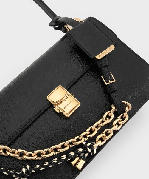 【チャールズアンドキース】スクエア 2way チェーン ショルダーバッグ 黒 Charles and Keith - 【チャールズアンドキース】スクエア 2way