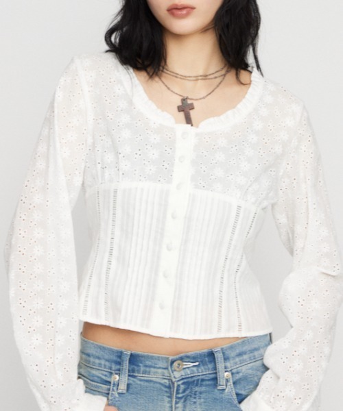 LAGUA GEM（ラグアジェム） ブラウス シャツ FRILL NECK COTTON 