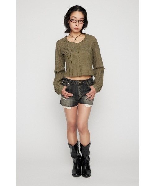 LAGUA GEM（ラグアジェム） ブラウス シャツ FRILL NECK COTTON