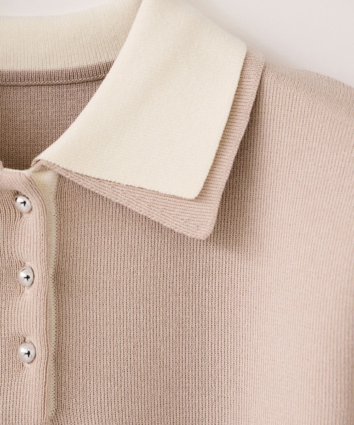 ポロシャツ ポロ ダブルカラー半袖ポロニットトップス/WEB限定カラー レディースの画像