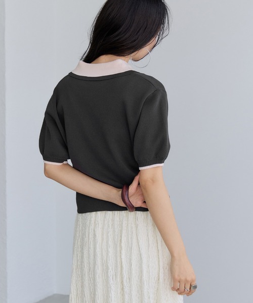 ポロシャツ ポロ ダブルカラー半袖ポロニットトップス/WEB限定カラー レディースの画像