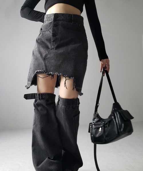 「me+em select」 デニムスカート SMALL ブラック レディース_画像3