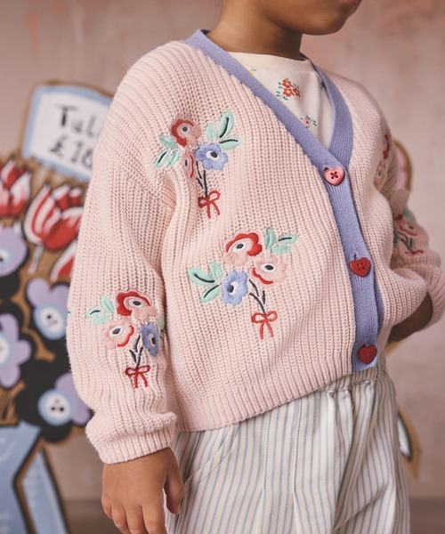 ピンクの猫刺繍カーディガンとサロペットセット Cath Kidston（キャス・キッドソン） カーディガン キッズ 刺繍