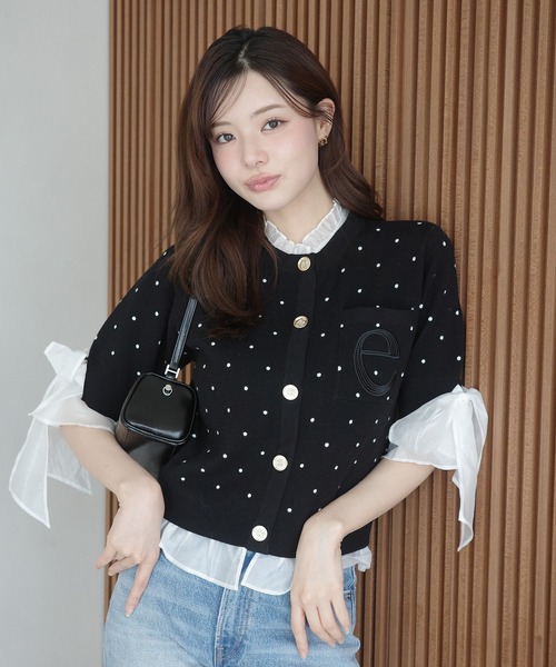 eimy DOT Attachedcollarハーフスリーブカーディガン DOT Attachedcollarハーフスリーブカーディガン